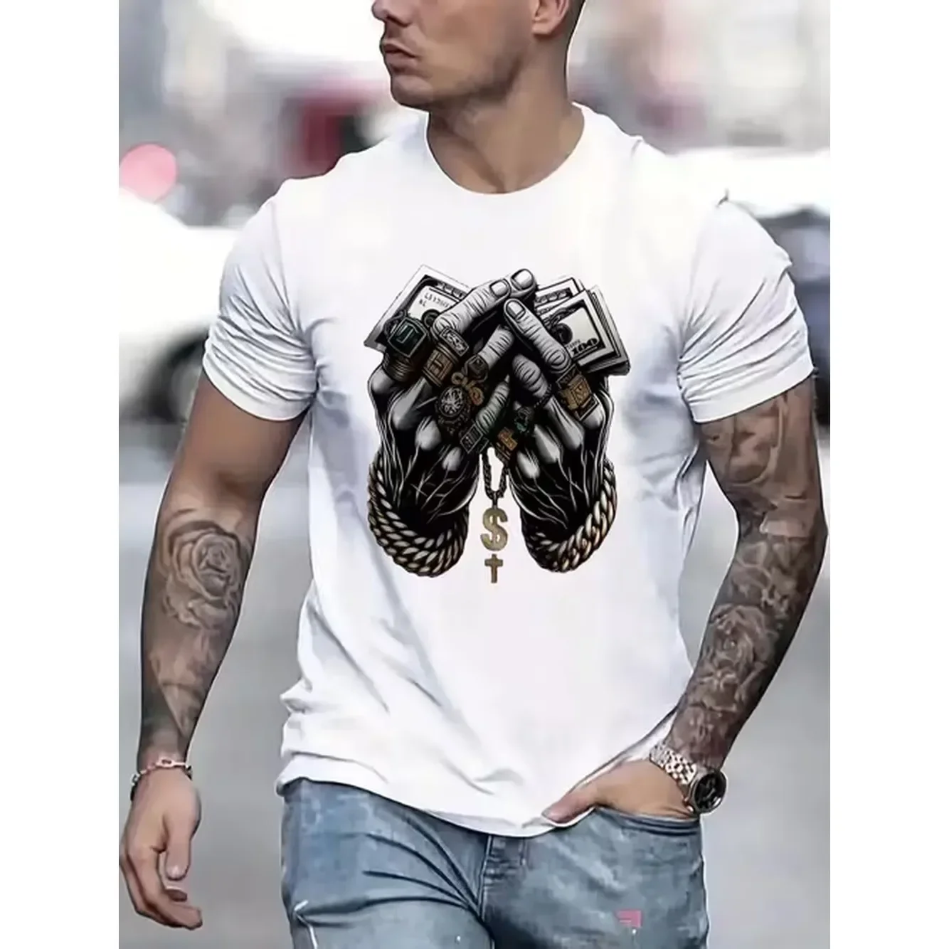 Mens Tshirt Comfortable Crew Neck Casual Cotton Soft Breathable Top Menswear Tshirt Streetwear Cotton Fabric Trendy Letter Print