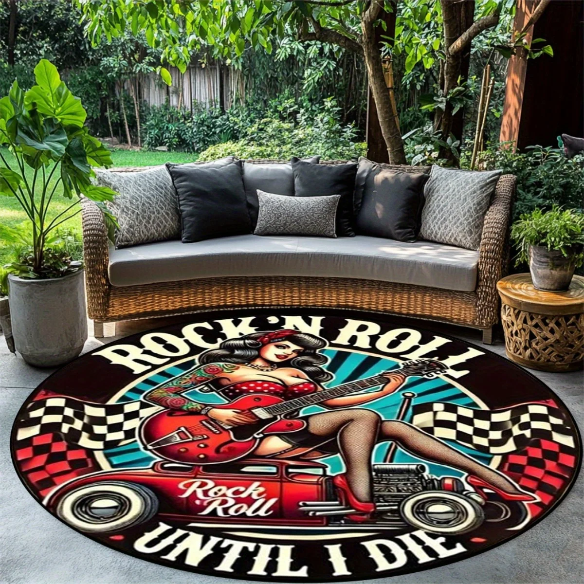 

1pc Welcome to My Concert round carpet with printed design, suitable for outdoor courtyard, bedroom, living room mat