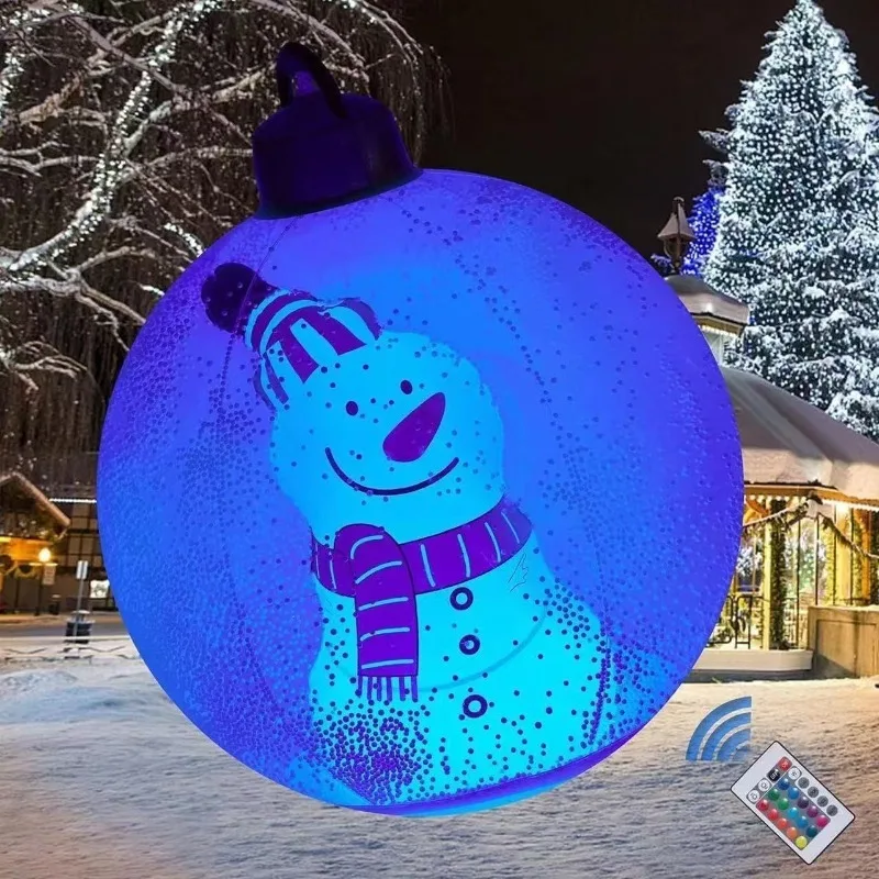 Les boules de noël gonflables géantes en PVC de 24 pouces allument la boule de noël gonflable en PVC avec la boule de décorations de noël à distance légère