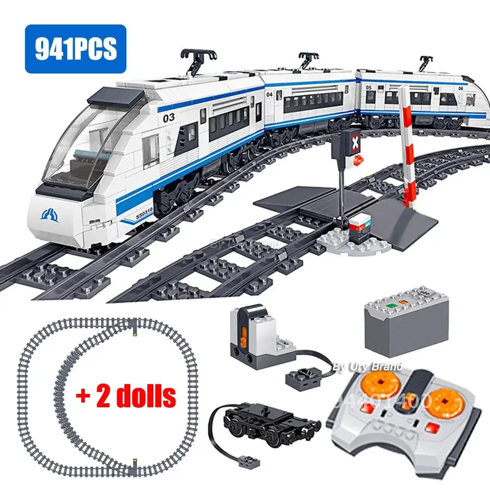 941PCS Technical RC High Speed Train Model Electric Power Battery Motor Parts Remote Control  Building Blocks Toys for Kids Boys