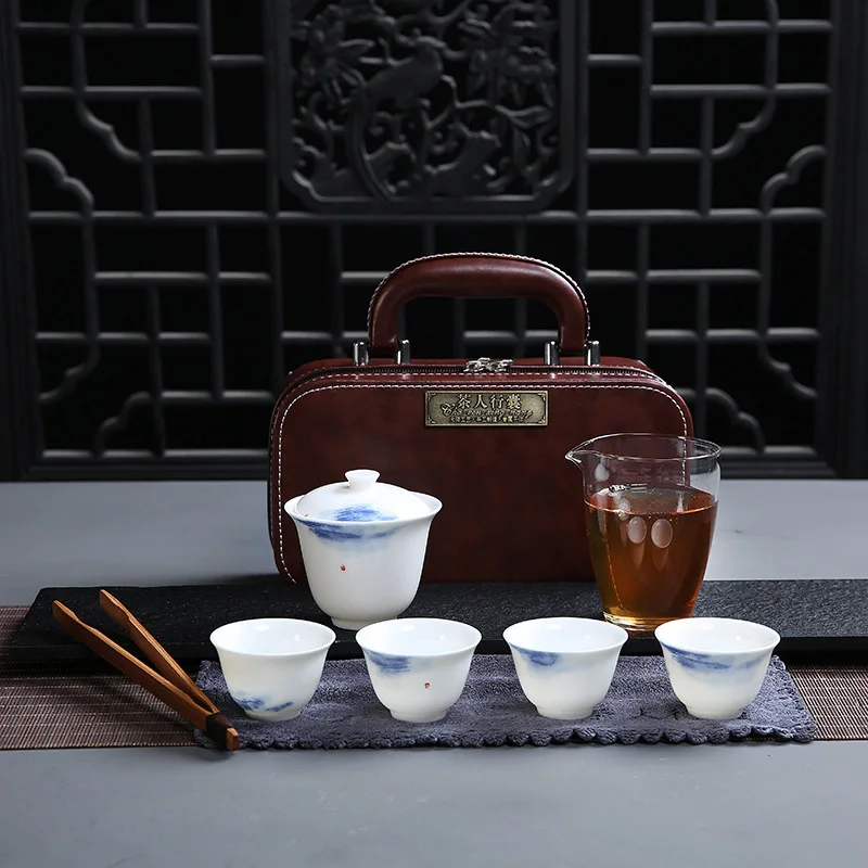 Manufacturer Travel Tea Set Underglaze Color Portable Quick Tea Cup One Pot Two Four Cups Ceramic Gift Wholesale PrintLOGO