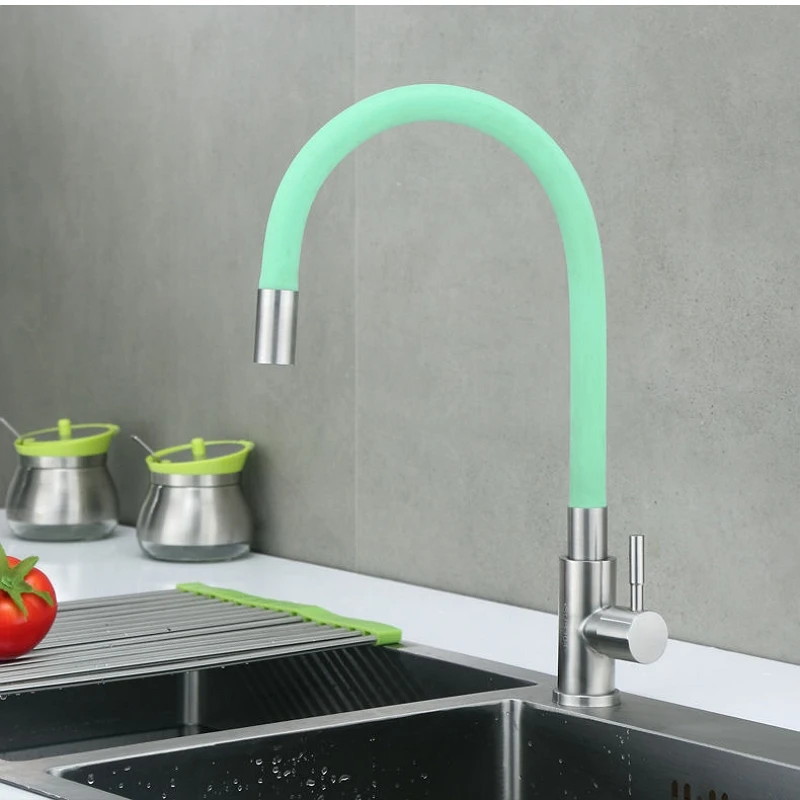Colorful Kitchen Faucet Universal Single Cold Water Tap Rotating Flexible Neck Laundry Room Tap Dish Washing Basin Sink Faucet