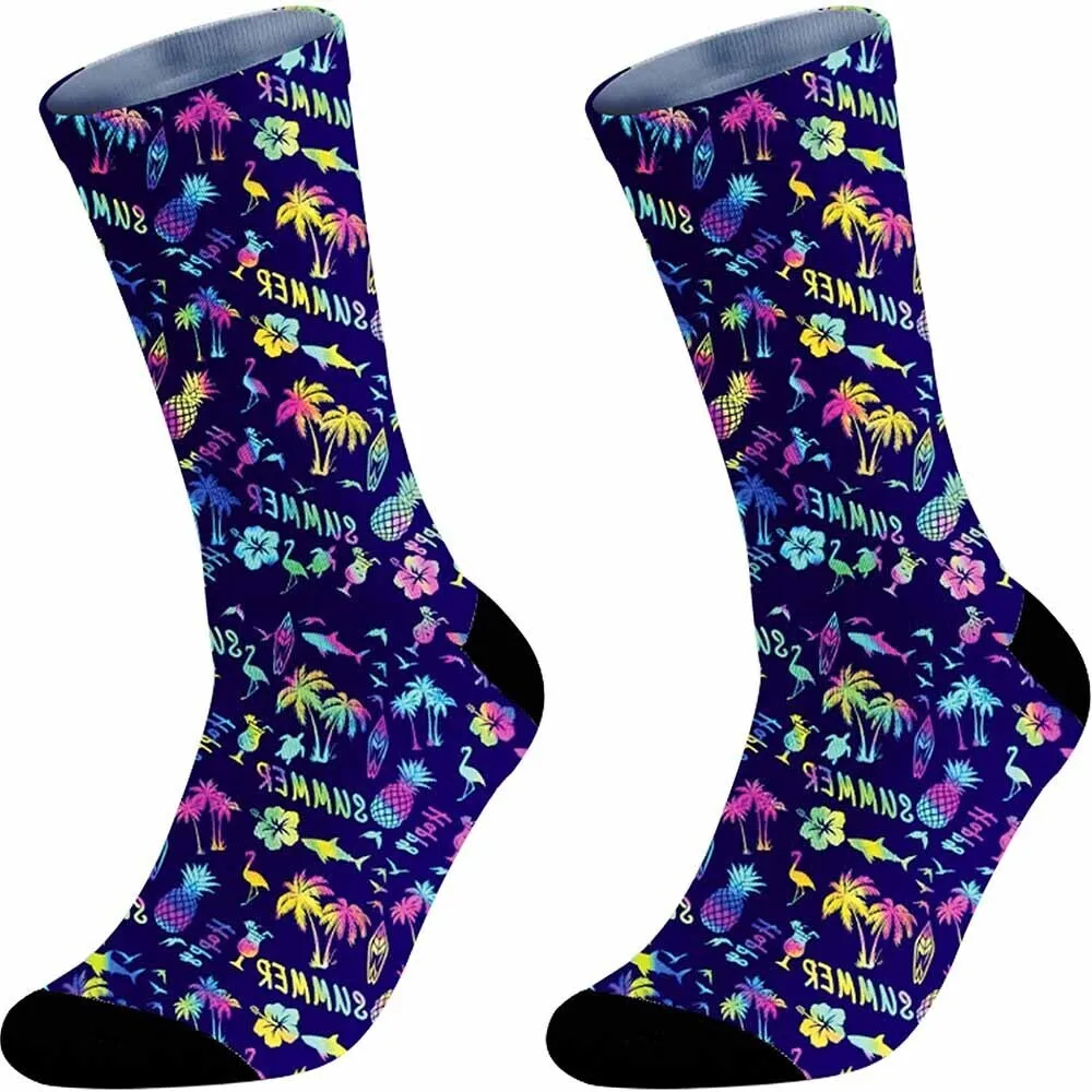 Praia colorida interessante padrão de coqueiro meias esportivas de ciclismo, respirável, absorvente de suor, acessórios de bicicleta
