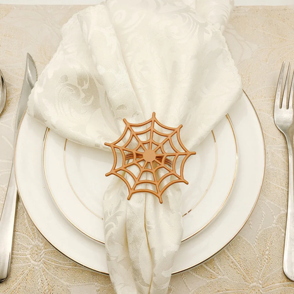

6Pcs Halloween Napkin Rings Spider Net Alloy Design Practical Napkin Holders for Restaurant Hotel Dining Party