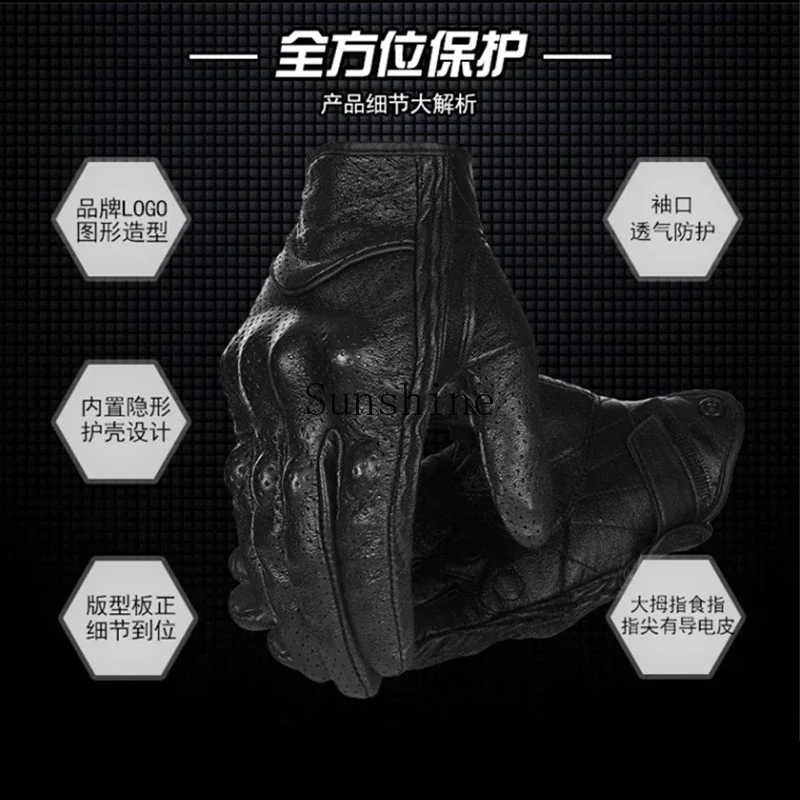 Motorcycle winter riding gloves men's real sheepskin velvet warm four seasons universal touch screen