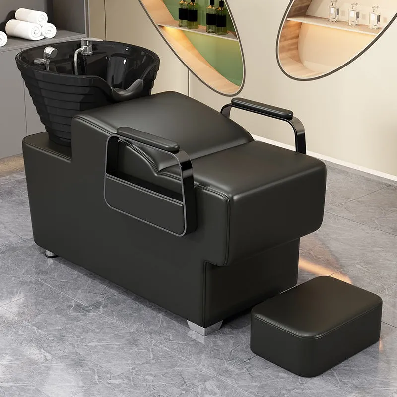 

High-grade ceramic deep basin shampoo bed, semi-lying flush bed for hairdressing and barber shop, simple red tide hair salon