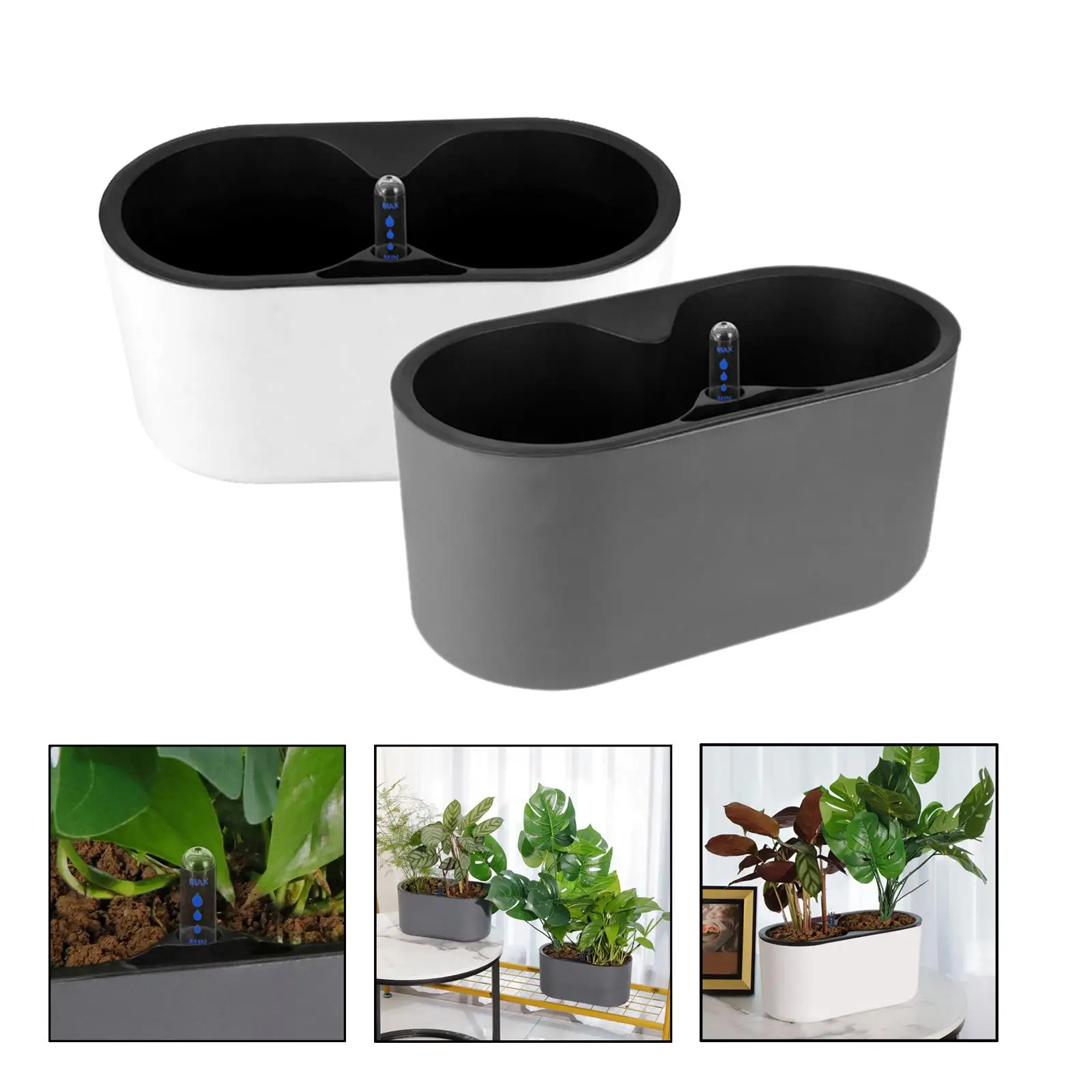

2pcs Self Watering Planter Pots for Herb Plants Flowerpot with Water Level Indicator Indoor Outdoor Garden