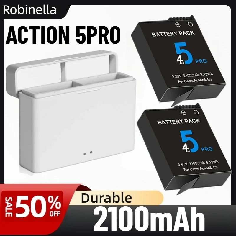 

Комплект аккумуляторов для камеры DJI Osmo Action 5 Pro/4/3, двойные аккумуляторы емкостью 2100 мАч и концентратор быстрой зарядки, официальное обновление для расширенной съемки