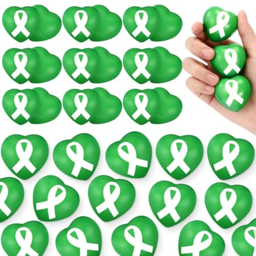

200 Pcs Green Ribbon Stress Balls for Mental Health Awareness Month: Eco-Friendly TPE Material, Soft Green Color, Anxiety Relie