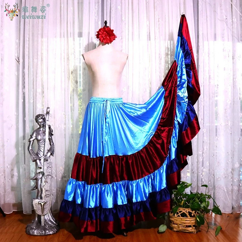 Falda de Flamenco de 720 grados con volantes Tribal para danza del vientre, satén a rayas, 25 yardas, 4 niveles, gran Swing, vestido gitano para mujer, actuación en equipo