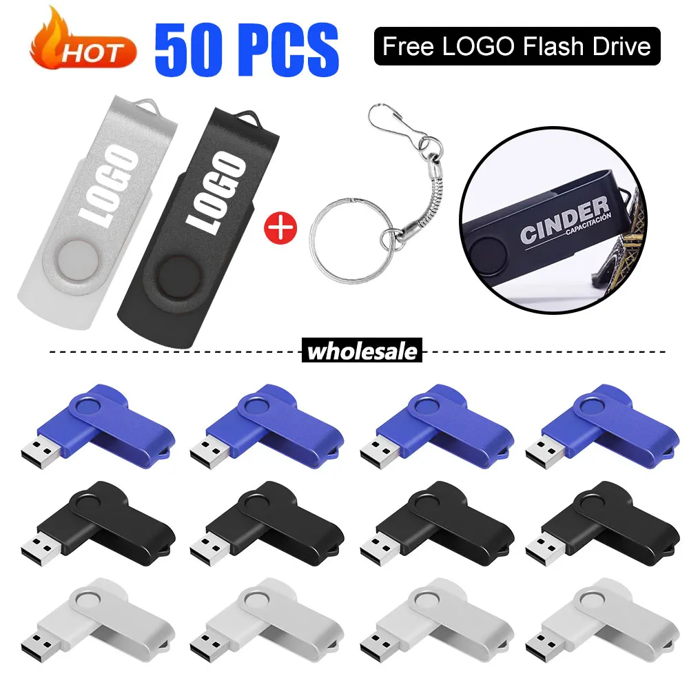 Clé USB en métal avec logo personnalisé gratuit, clé USB, 1 Go, 2 Go, 4 Go, 8 Go, 16 Go, clé USB itude, 32 Go, clé USB, cadeau d'entreprise, disque U, lot de 50 pièces