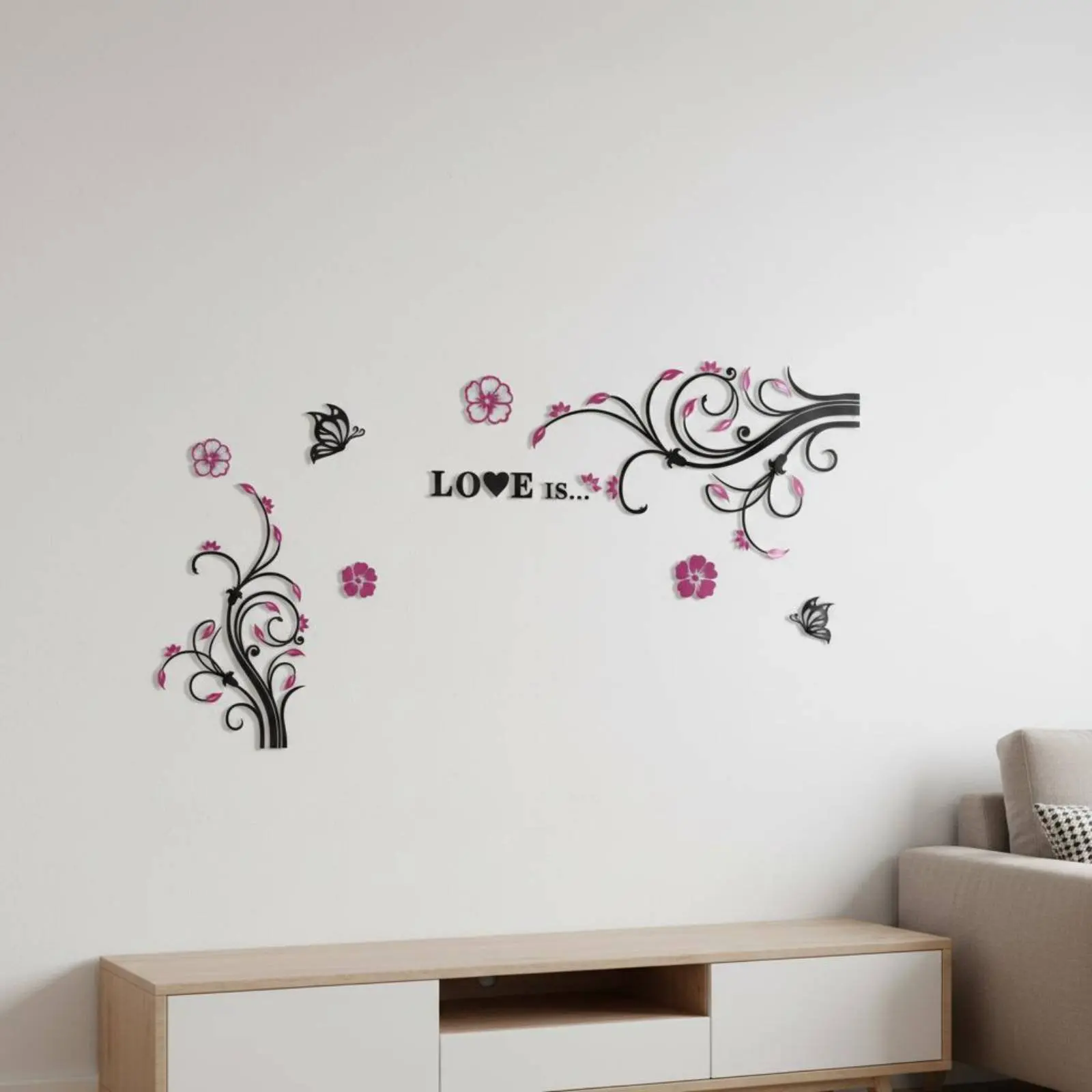 3D Acrylic Wall Decal Easy to Apply Floral Vine Wall Sticker Botanical Vine Decal Peel and Stick Home Decor Waterproof