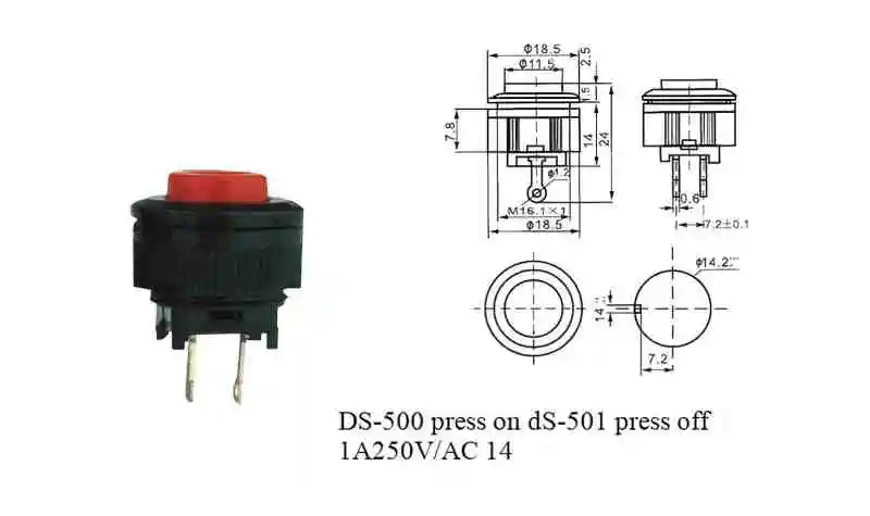 DS-500 normalerweise offener, selbstrückstellender, druckbetätigter Tastenschalter 14 mm, DS-501 Schalter ohne Verriegelung – Detail 5