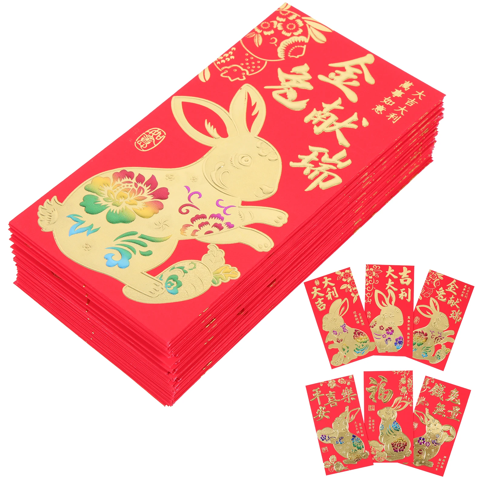 

60 Pcs Year of The Rabbit Red Envelope Chinese New Money Pocket Packet Paper Packets Lucky Envelops Child