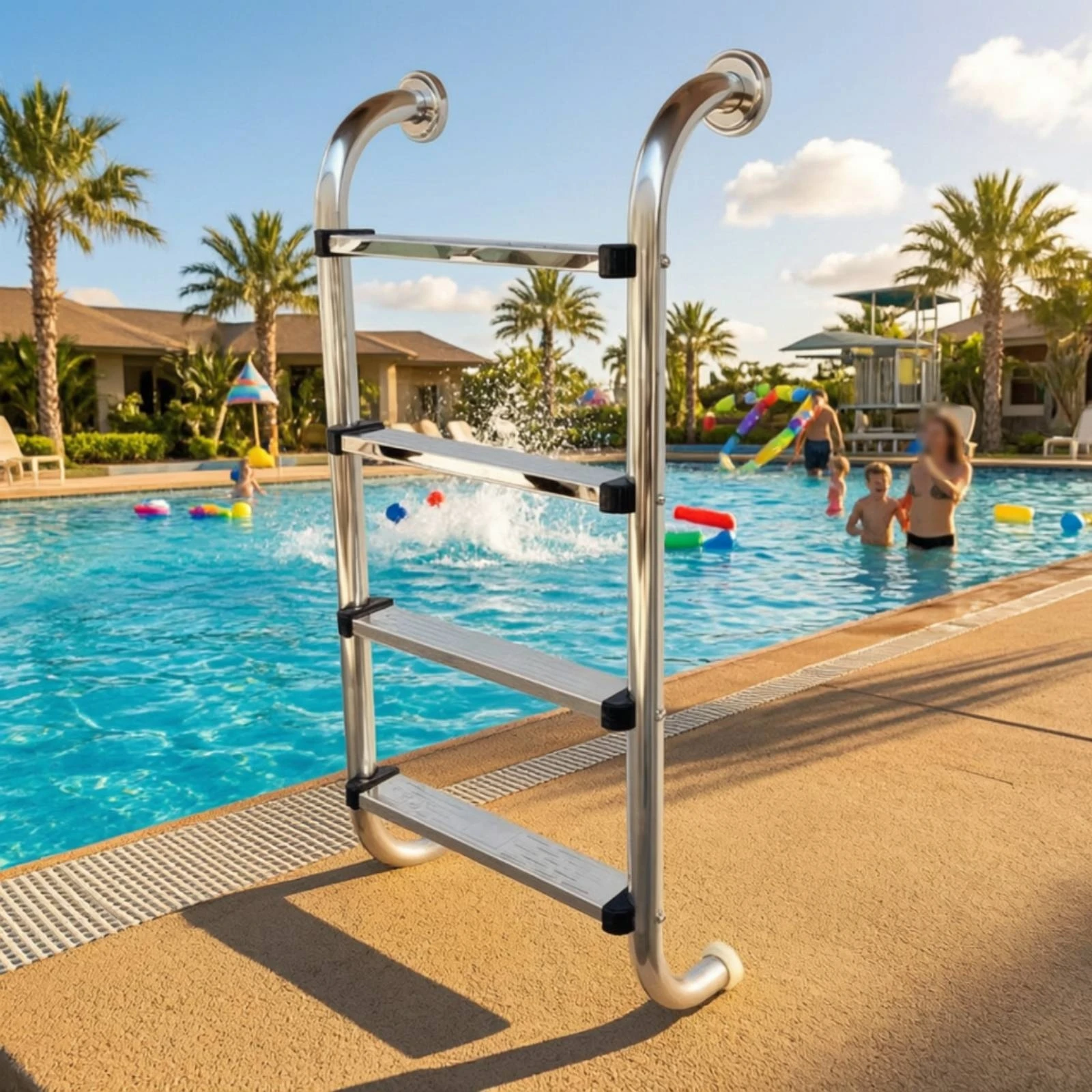 Stainless Steel Pool Ladder Easy-to-Install Pool Ladder with Handrails Corrosion-Resistant Rustproof for Spa