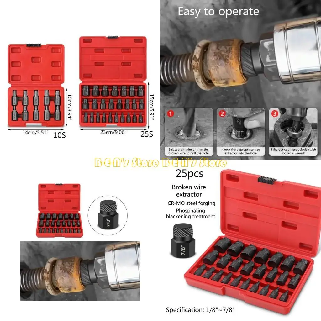 

Y1AD 10/25Pcs Screw Extractor Set 3.2-10.3mm Heavy Duty Head Screw Extractor Set