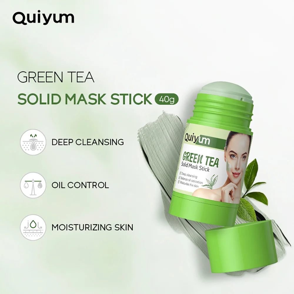 QUIYUM Matcha Green Tea Mud Mask Stick 40g – Deep Cleansing Oil Control Pore Minimizer Hydrating Smearing Solid Clay Mask Korean