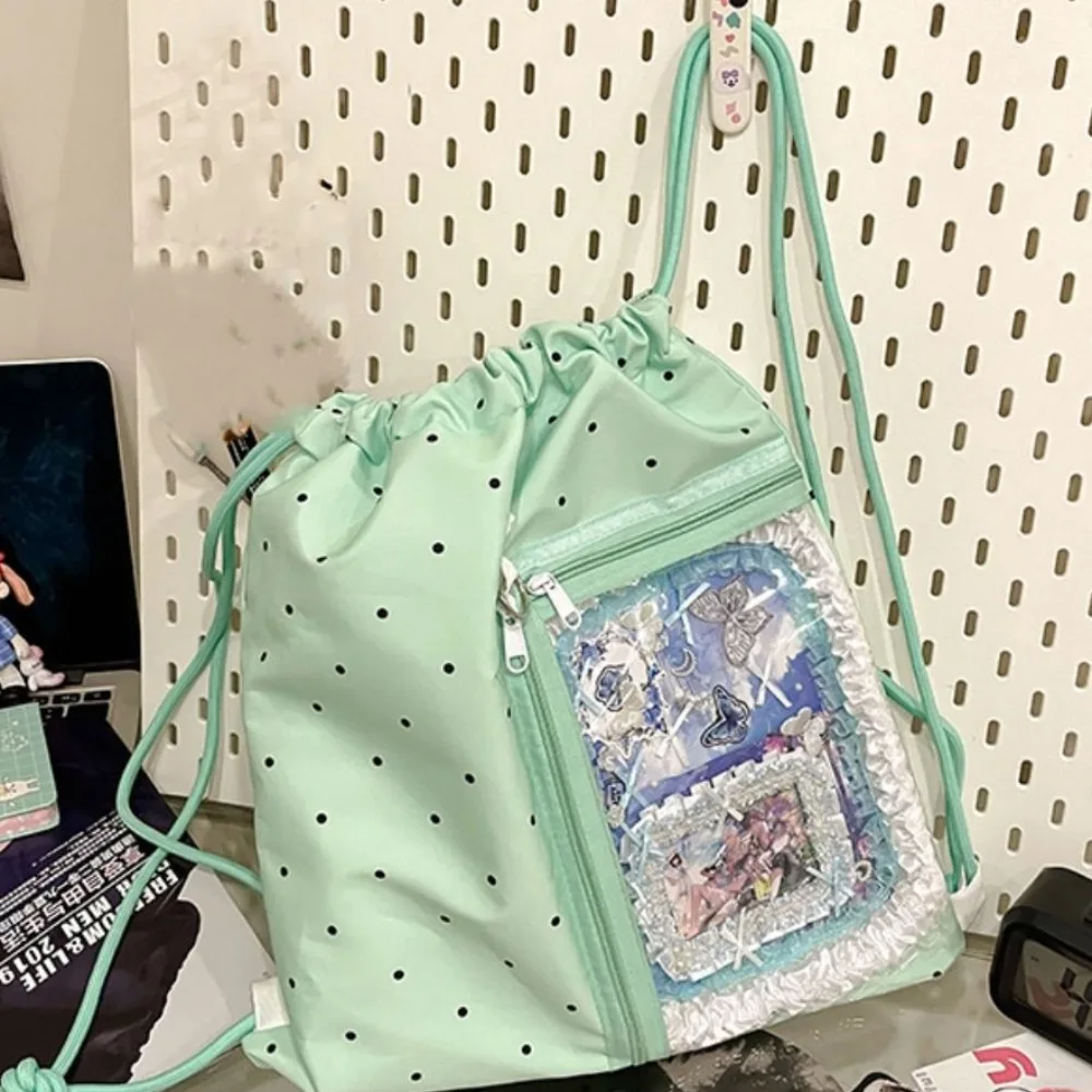 Korean Style Nylon Drawstring Backpack Lightweight Sweet Light Soft Nylon Bag Harajuku Wave Point Student Schoolbag Travel