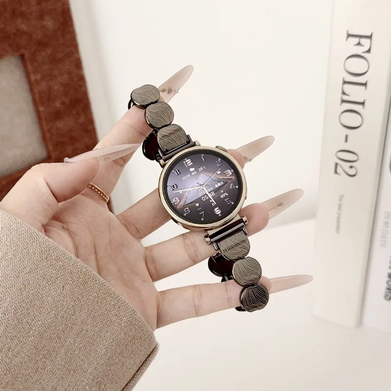 Glossy Wave Metal Watch Band for Samsung Watch 7654 FE Women Adjustable Oval Link Stainless Steel Bracelet Strap for Garmin 22mm
