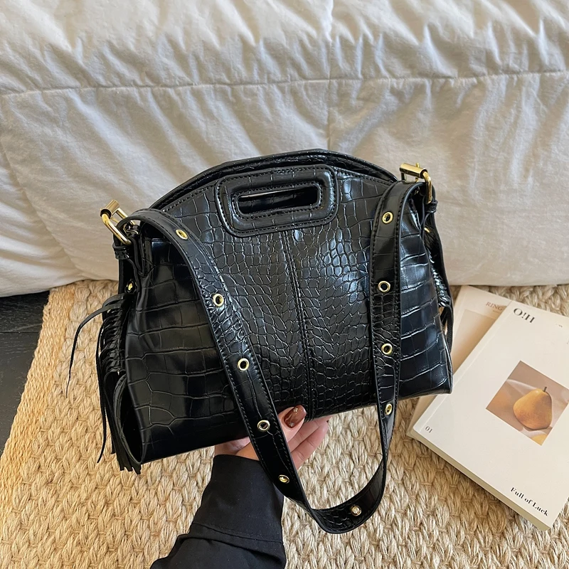 

Модная сумка для поездок на работу, черная сумка из крокодиловой кожи, женская дизайнерская вечерняя сумка-клатч, однотонная сумка из искусственной кожи, основная сумка