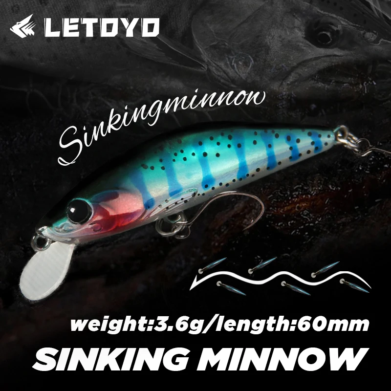 LETOYO 3.6g/60mm Sinking Minnow Lure Mini Tremor Hard Minnow Baits Stable Throwing Full Swimming Layer Trout Lures