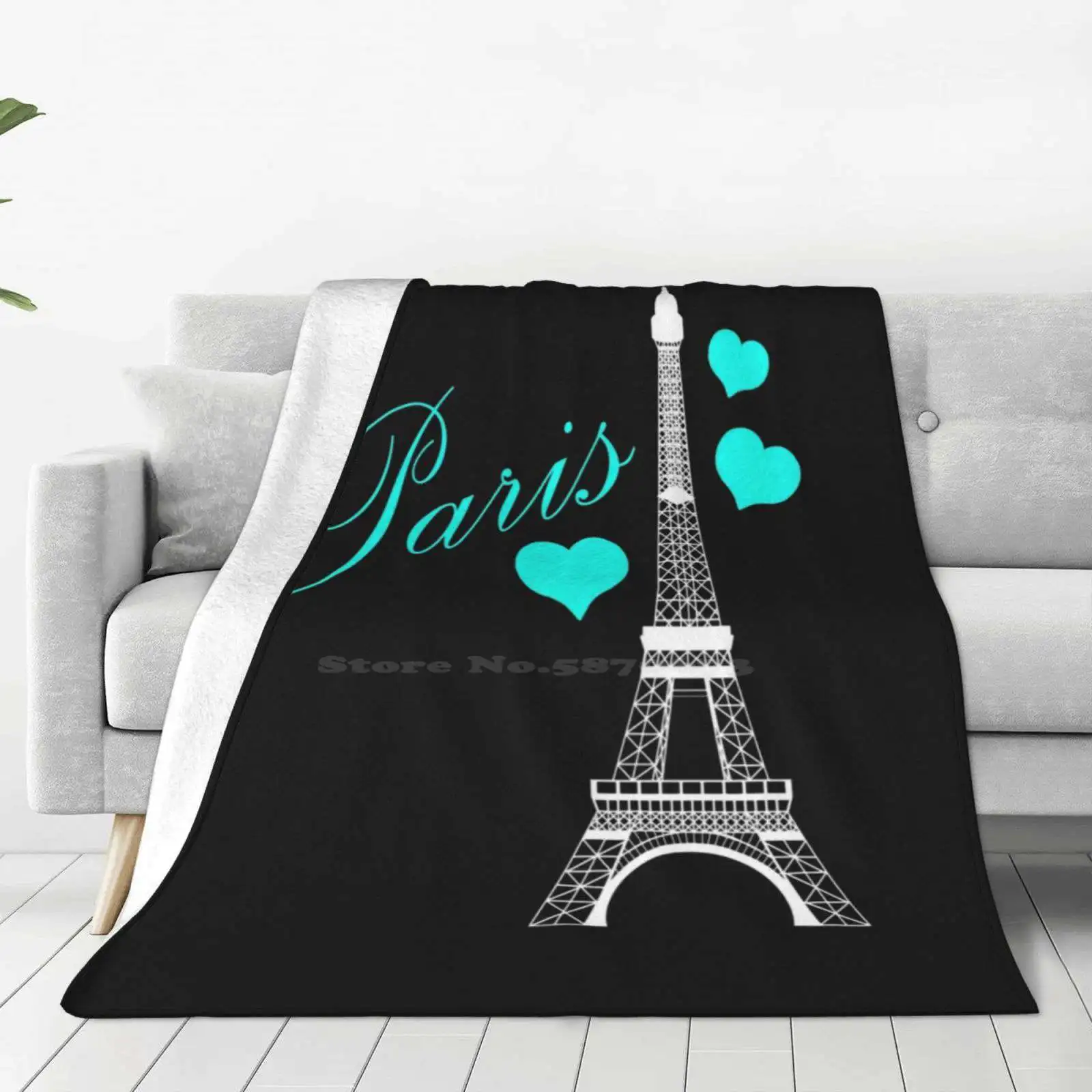 Teal & Black Eiffel Tower Paris France Super Warm Soft Blankets Throw On Sofa/Bed/Travel Parisian Paris France Eiffel Tower