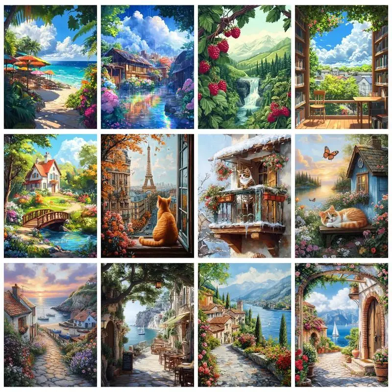 CHENISTORY Full Square Round Diamond Embroidery Cow Animal Cross Stitch Diamond Painting Cattle 5D DIY Mosaic Farm Home Decor