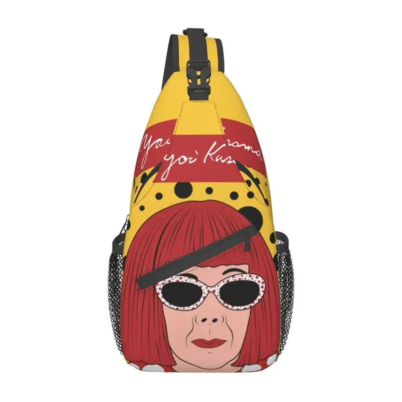 Retrato Yayoi Kusama mochila cruzada para hombre, bolso de hombro personalizado para el pecho, mochila de viaje