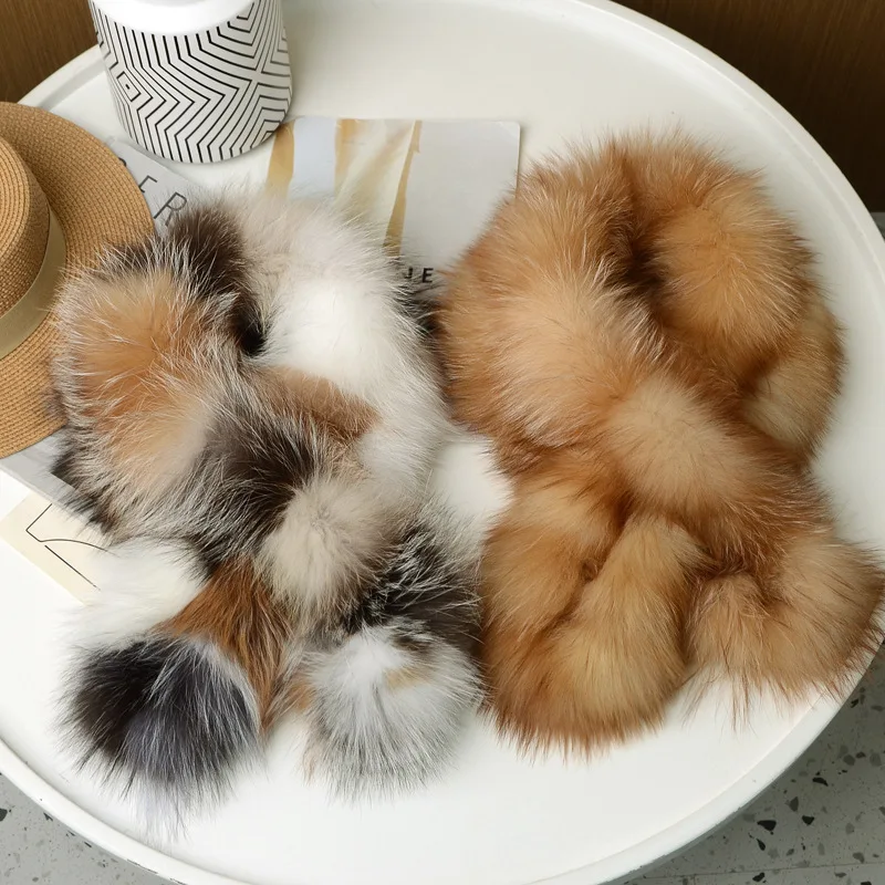 Inverno real cachecol de pele de raposa moda feminina grosso fofo de alta qualidade ao ar livre cachecóis pescoço quente natural xale elástico malha silenciador