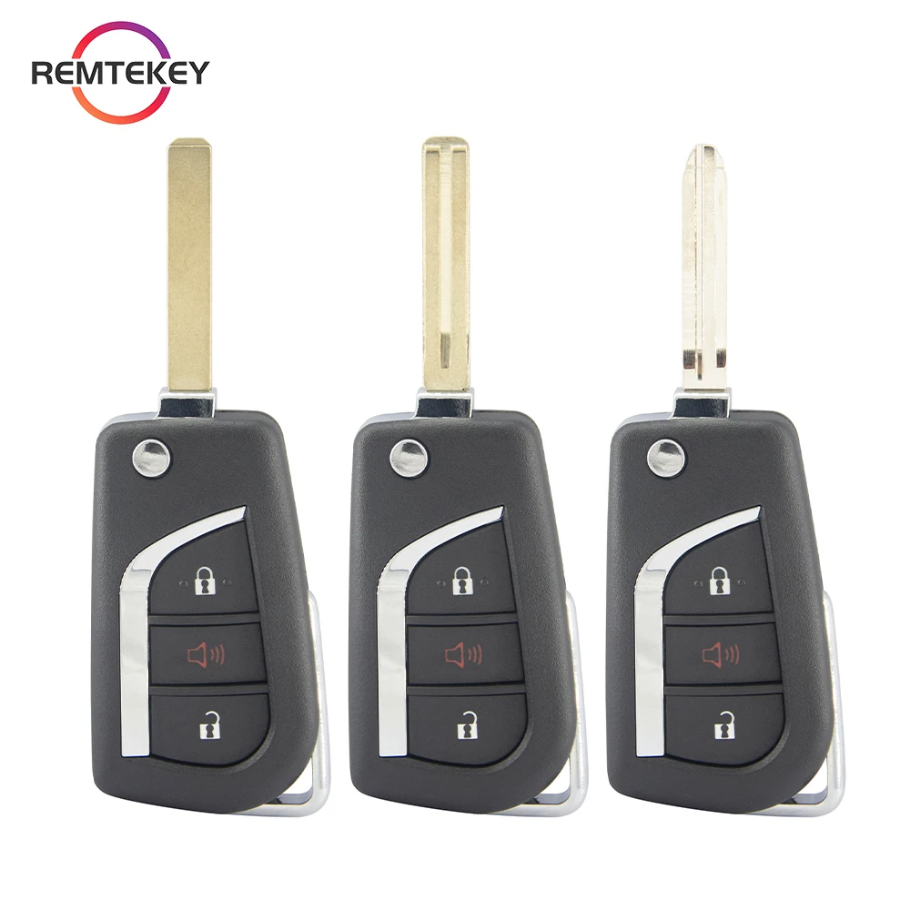 

REMTEKEY Folding Remote Car Key Shell Case 3/4 Buttons VA2/TOY43/TOY48 Blade for Toyota Hilux Corolla Camry Large Battery Holder