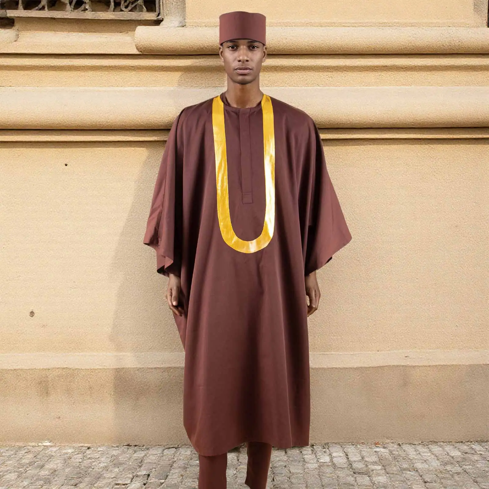 Dashiki for Men Embroidery African Mens Clothing Dashiki Embroidery Robes Pants and Hats Outfits 3 Pieces Set 2516032