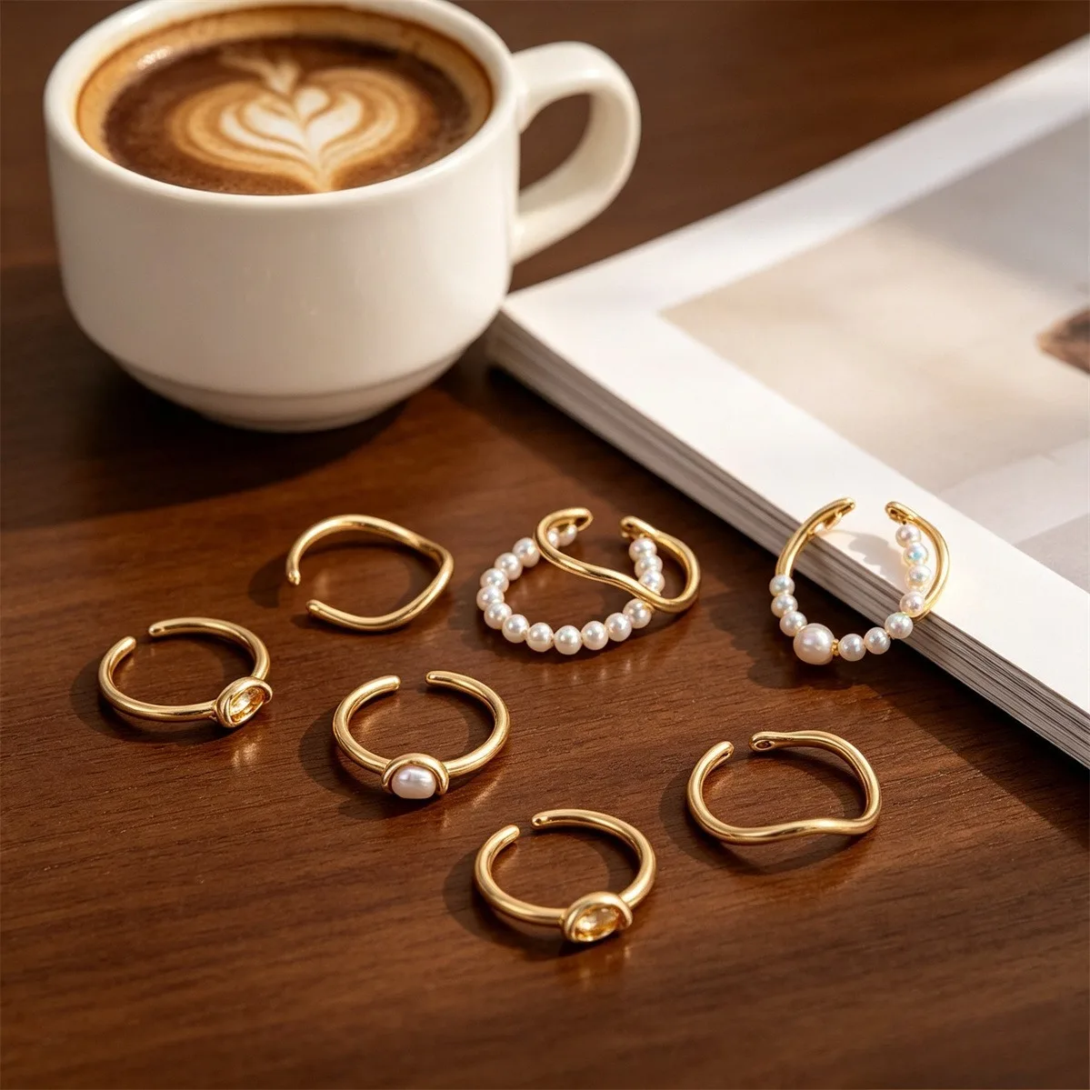 Brass Gold Plated Round Inlay Bead Ring Blank Curved Double Hole Ingot Ring DIY Women Jewelry Findings