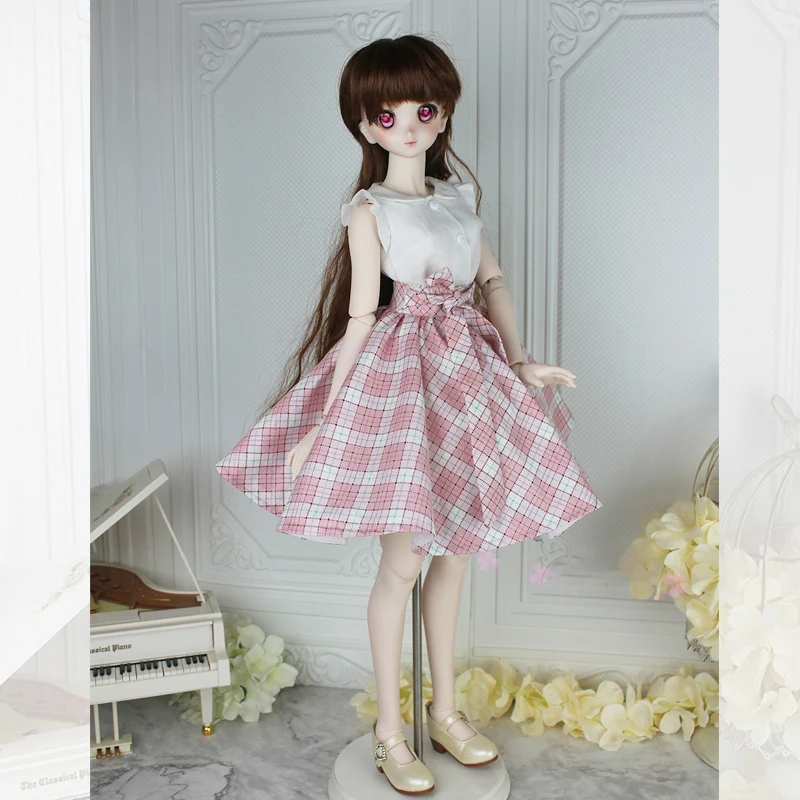 1/3 Schaal Bjd Kleding Shirt + Plaid Rok Set Western-Stijl Lolita Jurk Outfit Voor Bjd/Sd SD13 meisje Pop C1687