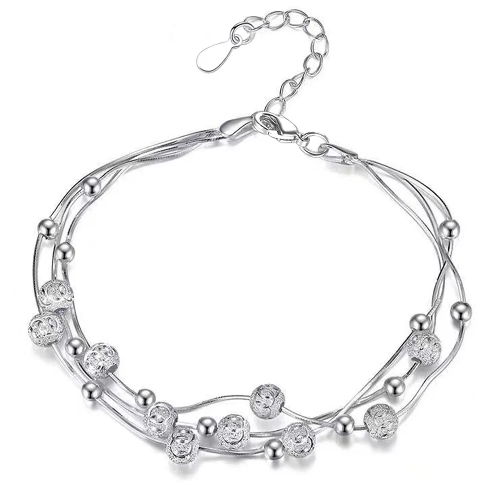 Bracelets de perles porte-bonheur en argent regardé 925 pour femme, double couche, réglable, vintage, coréen, bijoux de fête de luxe