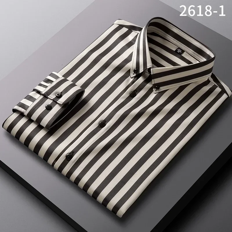 2024 new fashion casual men's vertical striped shirt stretch shirt business temperament long sleeve shirtpastel button up shirt，