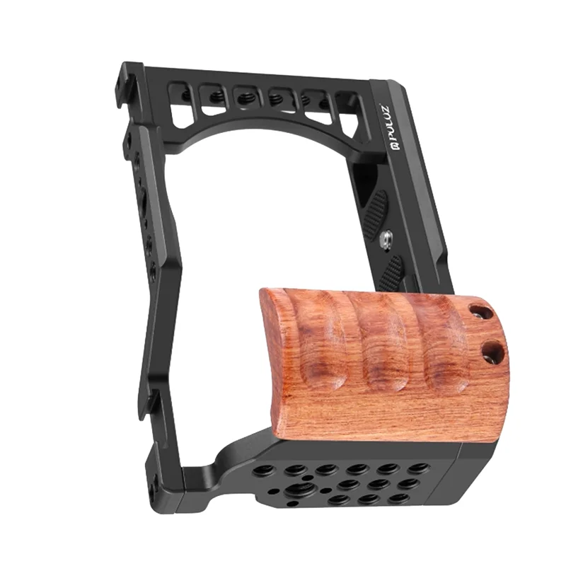 ABKI-PULUZ Wood Handle Camera Cage Wood Handle Stabilizer Rig Frame With Multiple 1/4 & 3/8 Inch Screw Holes