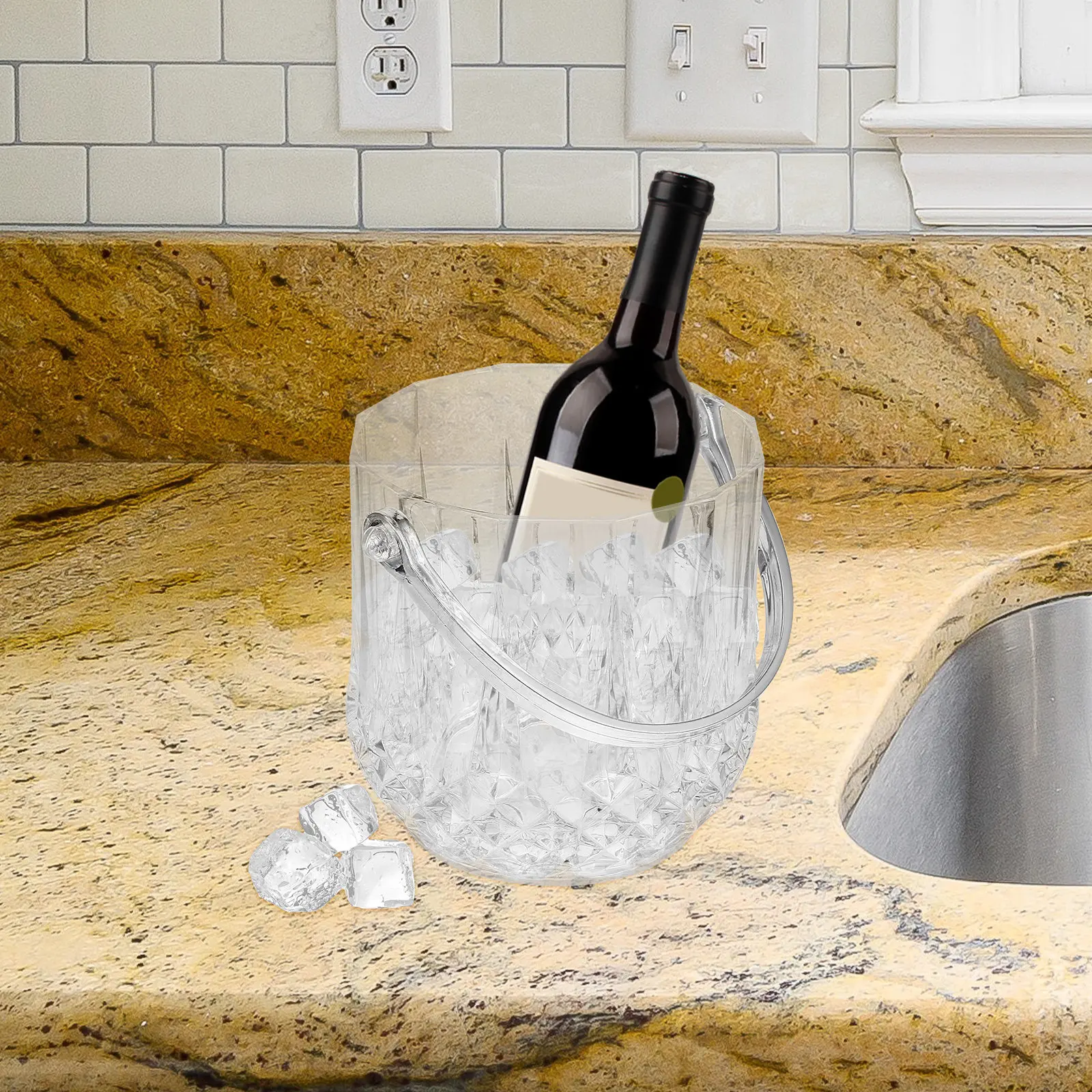 Juego de Cubitera de Plástico Transparente de Gran Capacidad con Asa Ergonómica y Pinza para Hielo Incluida, de Una Sola Pieza, Plástico Grueso de Primera Calidad