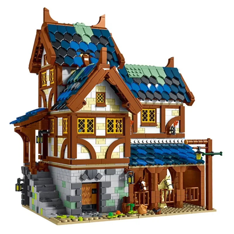 Serie Medieval ciudad estable modelo bloques de construcción ciudad caballo casa ladrillos DIY juguetes educativos regalos para niños Friends2724PCS