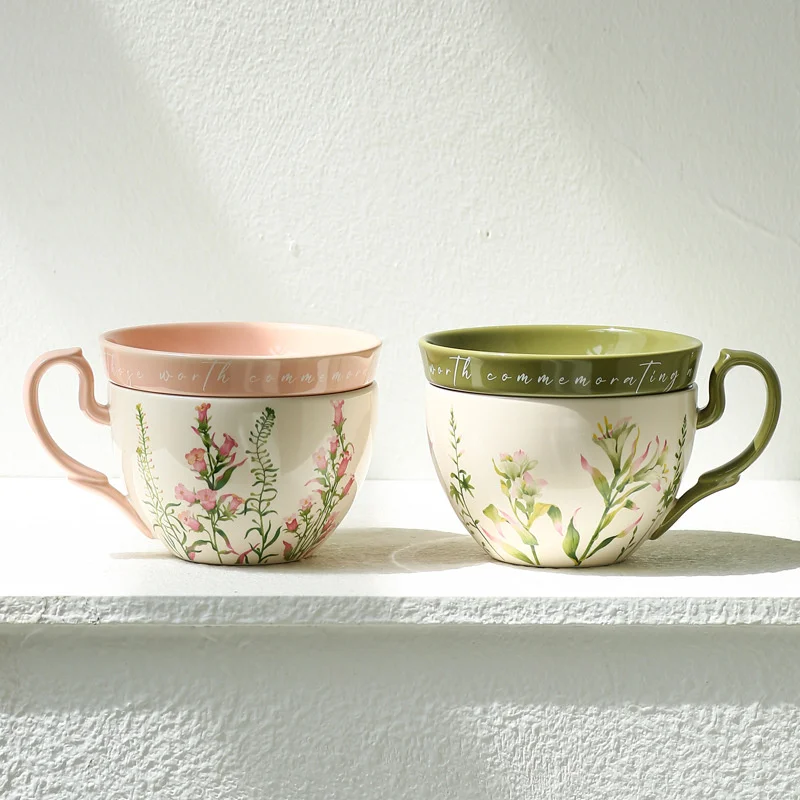 Creative Trends High Temperature Firing Ceramic Cup With Lid Glazing Process Drinkware High-Capacity 460ml Coffee Afternoon Tea