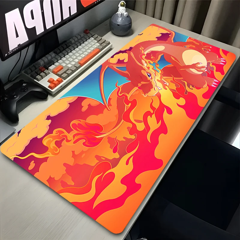 Flame Dragon Anime Red Mousepad Office Laptop Gaming Accessories Mouse Pad XXL P-pokemones Keyboard Rug PC C-charizard Desk Mat