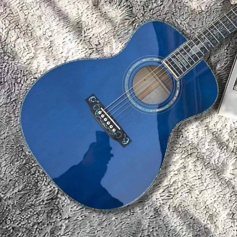 40 Inch Sky Blue OM45 Acoustic Guitar Solid Top Profile Blue Glossy Picea Asperata Body Ebony Neck Delivery Included New 2026