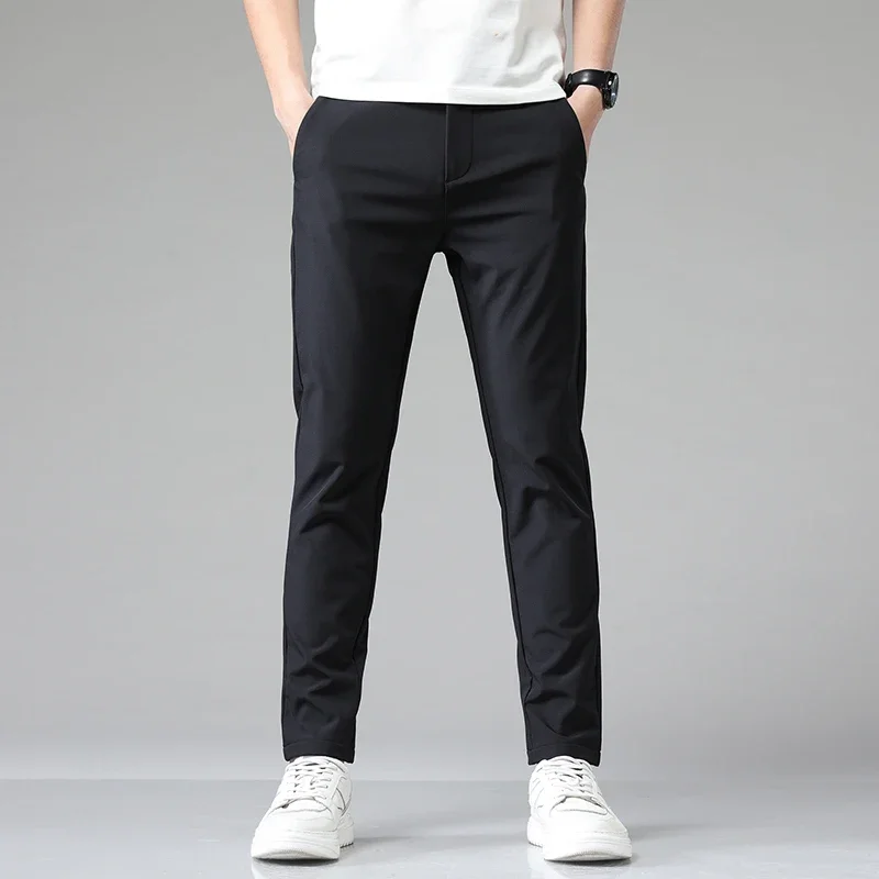 Summer Thin Business Stretch Slim Fit Elastic Waist Men\'s Casual Pants Jogger Korean Classic Blue Black Gray Brand Trousers Male