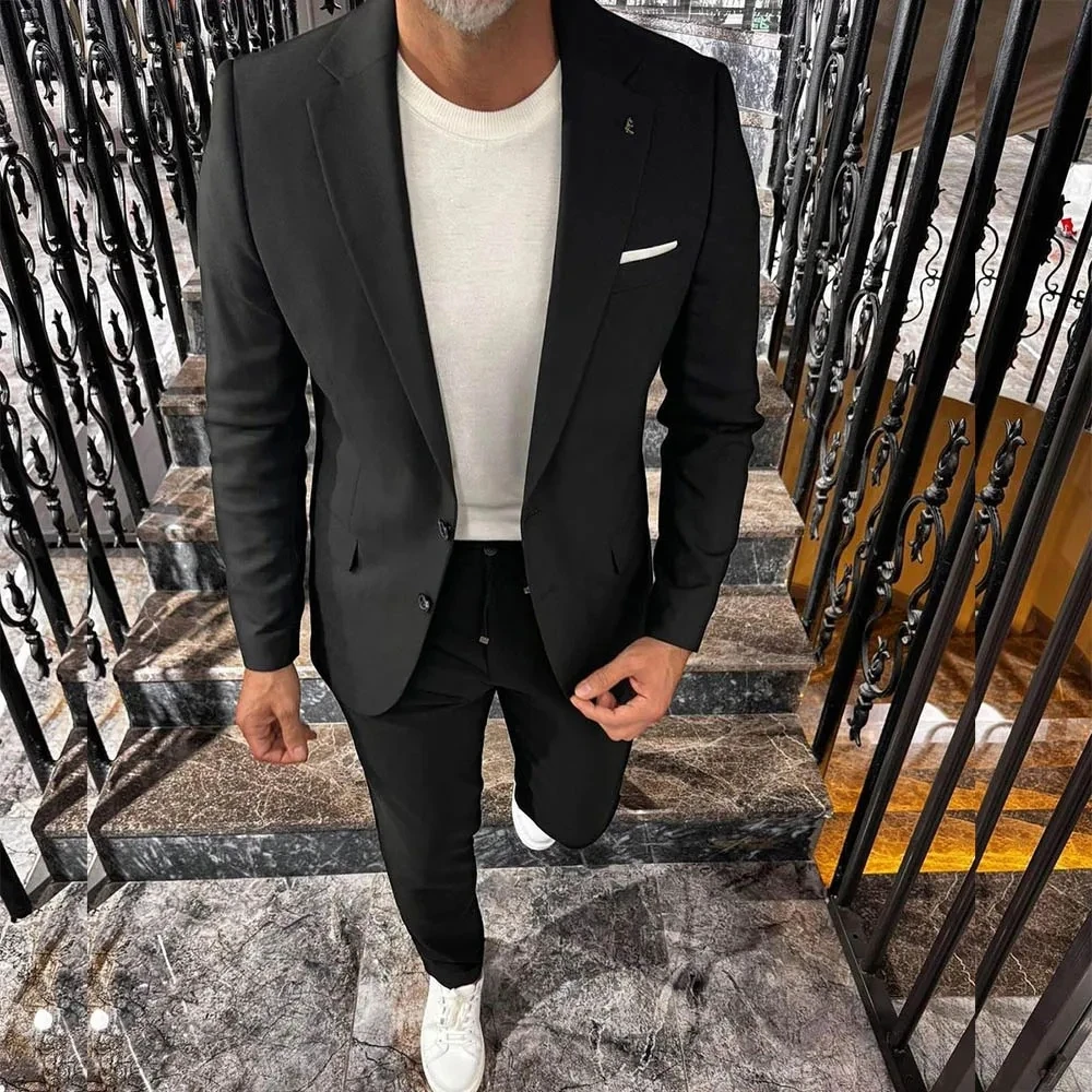 

Повседневные деловые костюмы для мужчин, смокинги с лацканами и двумя пуговицами, одежда для свадьбы, жениха, деловой блейзер для выпускного вечера, комплект из 2 предметов