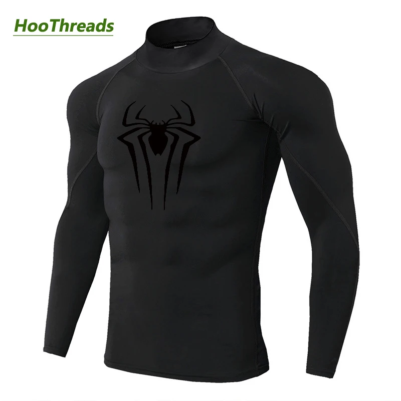 Spider Print Mock Neck Compressieshirts voor heren Gym Workout Fitness Basislaag Ondershirt Atletische sneldrogende tops met lange mouwen