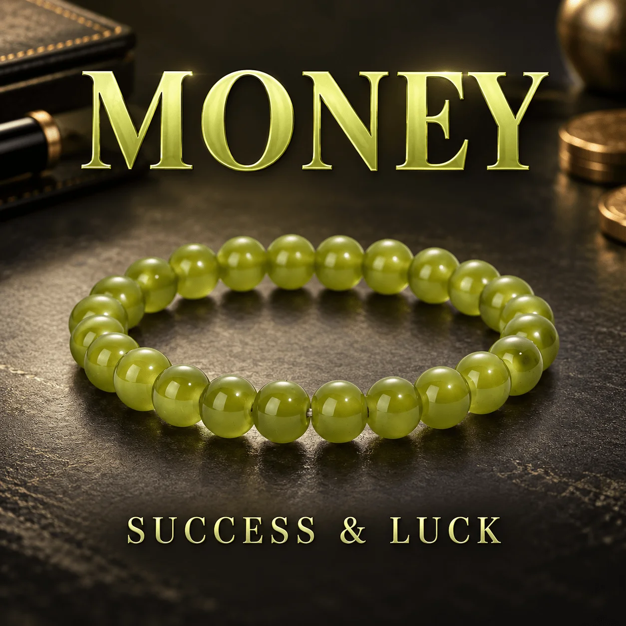 Natural green agate round bead elastic bracelet, symbolizing success and luck,fashionable wrist accessory for both men and women