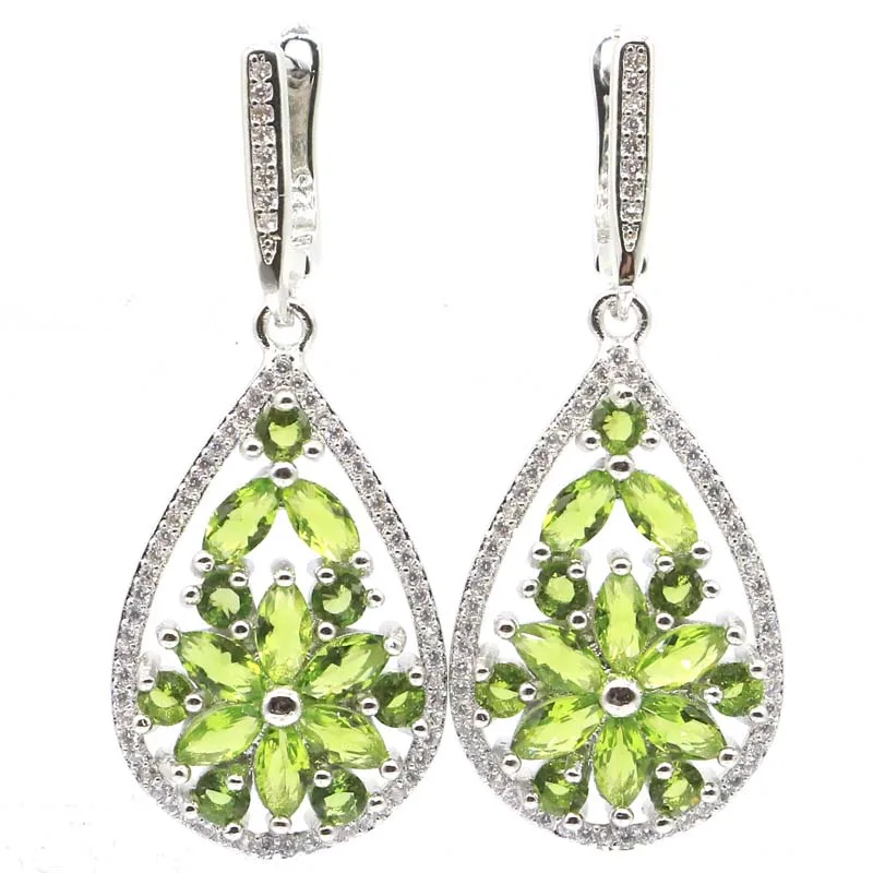 45x18mm Highly Recommend Swiss Blue Topaz Green Peridot White CZ Bride Wedding Daily Wear Silver Earrings