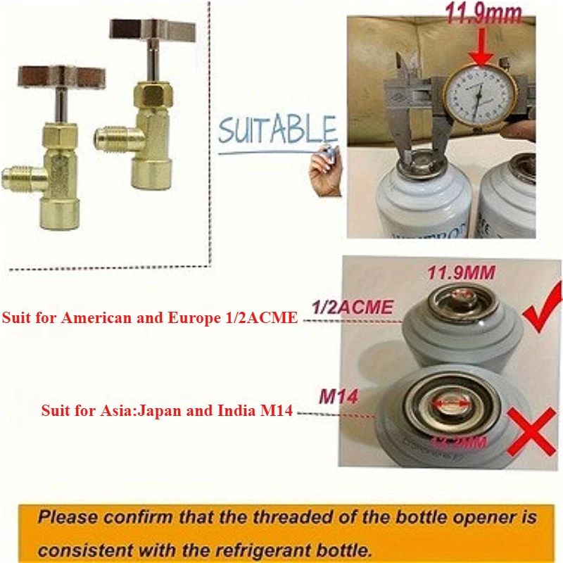 R134A Self-Sealing Bottle Opener Adapter Tap with R134A Adapter 1/4 SAE Refrigerant Can Bottle Tap Opener Brass Refrigerant