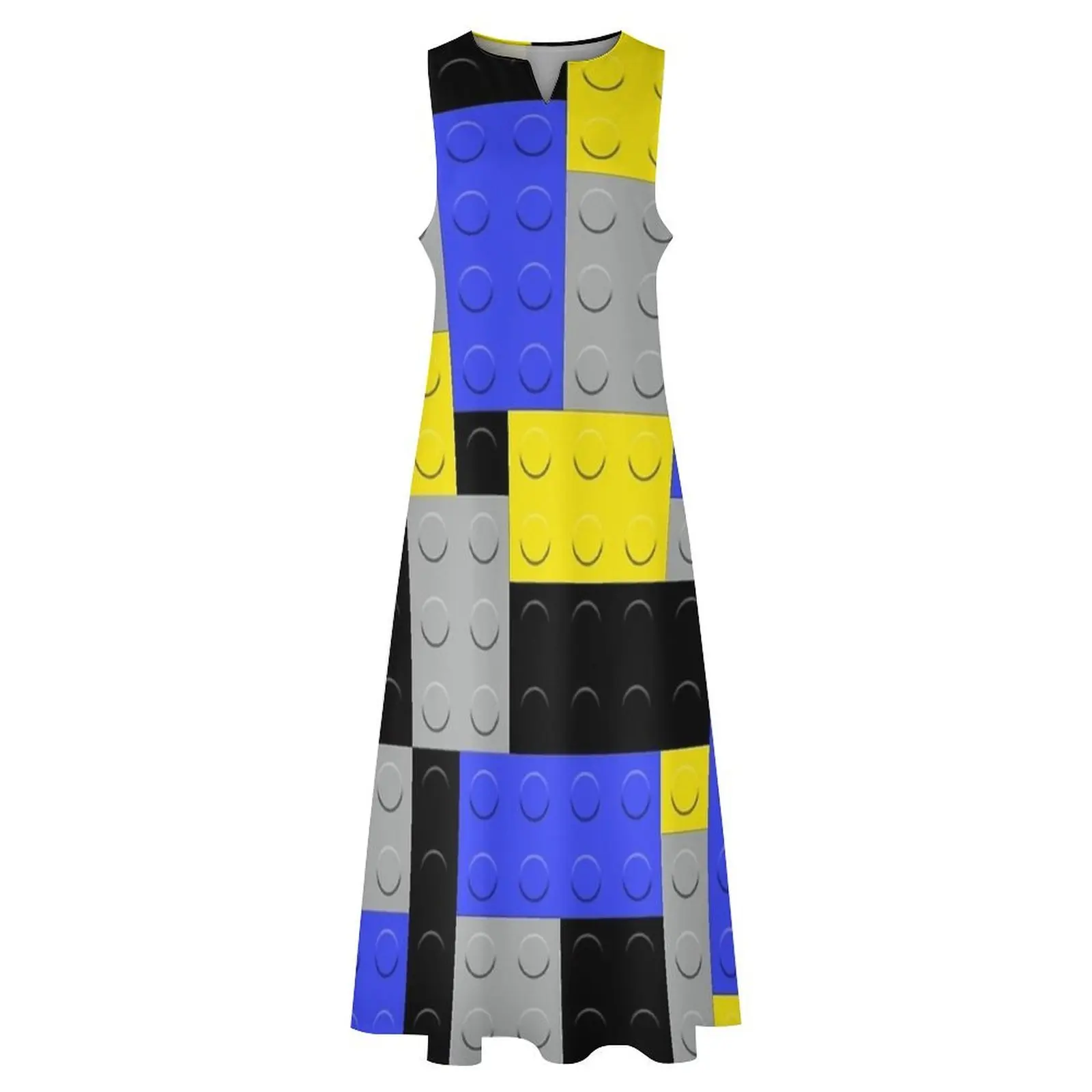 Yellow Gray Blue Black Building Blocks Bricks Master Builder Dress  Sexy Maxi Dress Boho Beach Long Dresses Streetwear Vestidos