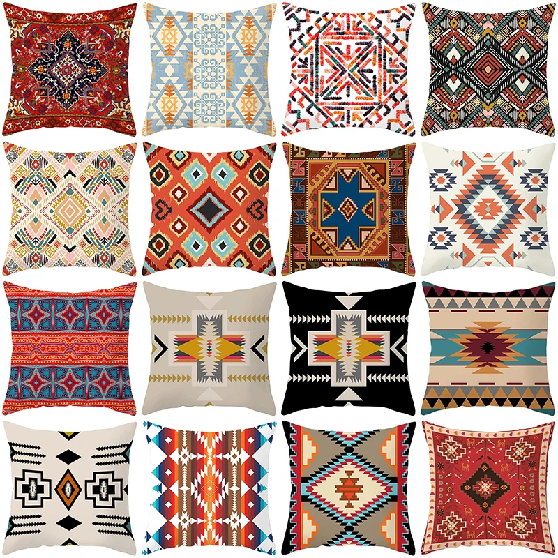 Bohemian ethnic style pillowcase living room sofa pillowcase B&B decorative colorful geometric pattern cushion cover