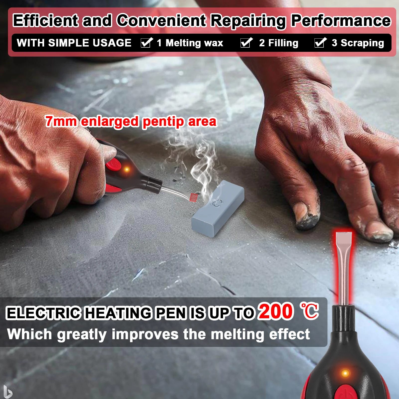 

Tile Floor DIY Repairing Tool Set Multifunction Porcelain Furniture Scratch Nail Hole Crack Filler Kit with Handheld Melting